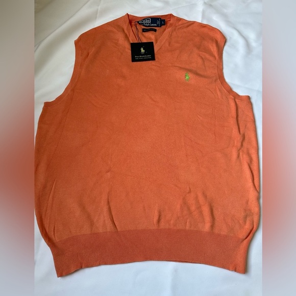 Ralph Lauren Orange V-Neck Sweater Vest - Picture 1 of 6